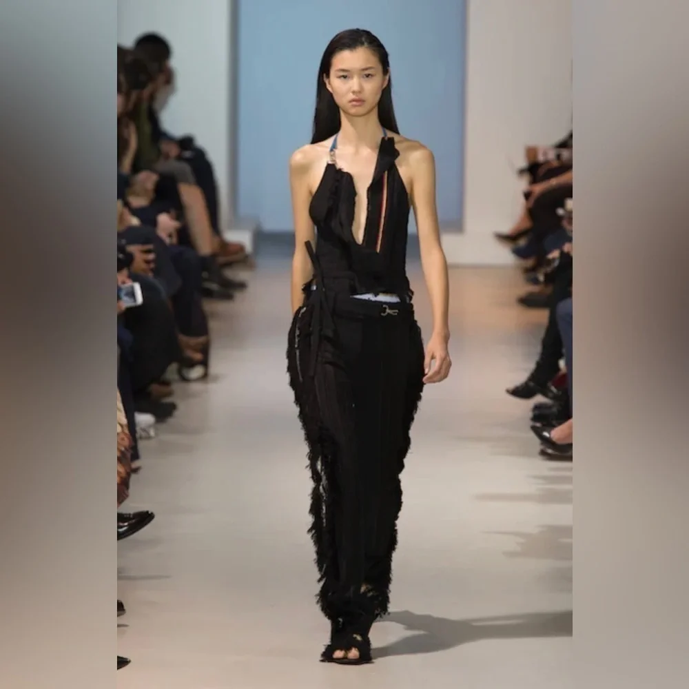 Paco Rabanne S/S 2016 Searsucker Striped Fringe Trim Straight Leg Pants, EU 40 - Picture 3 of 13